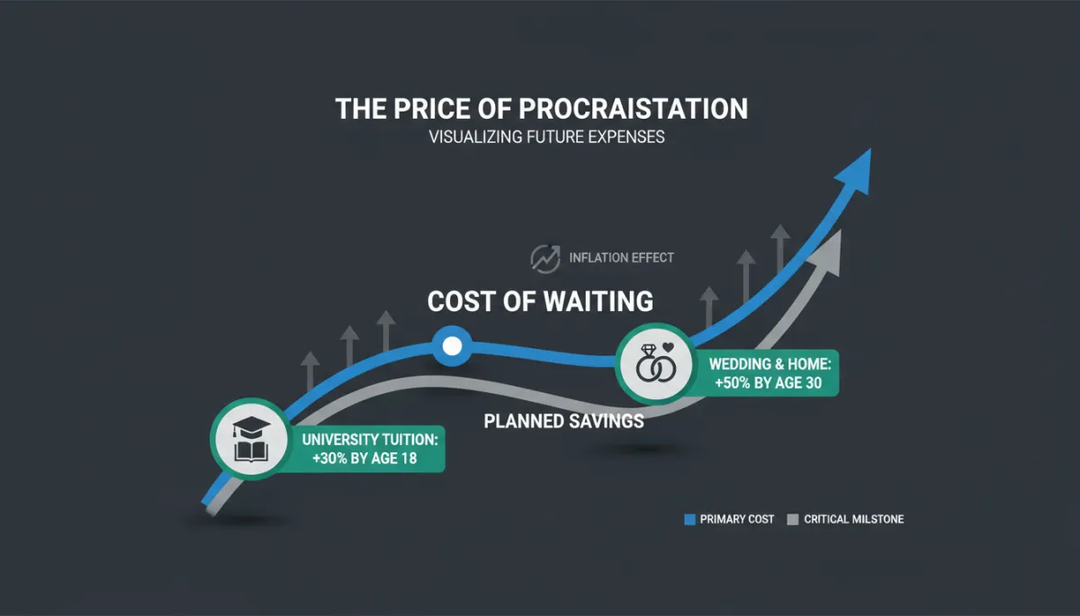 Infographic showing the cost of waiting to invest over time