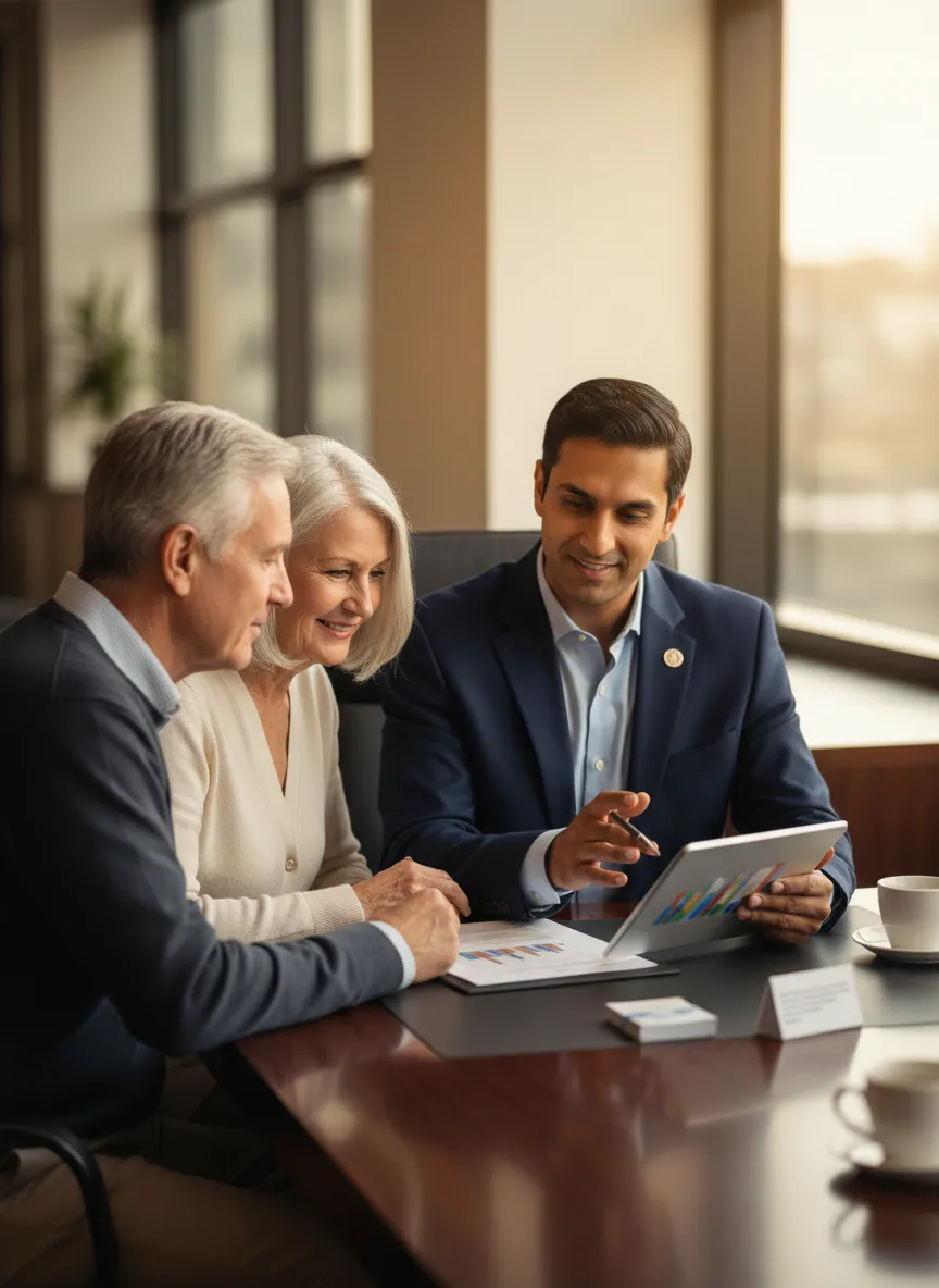Financial advisor discussing LIC retirement planning with clients