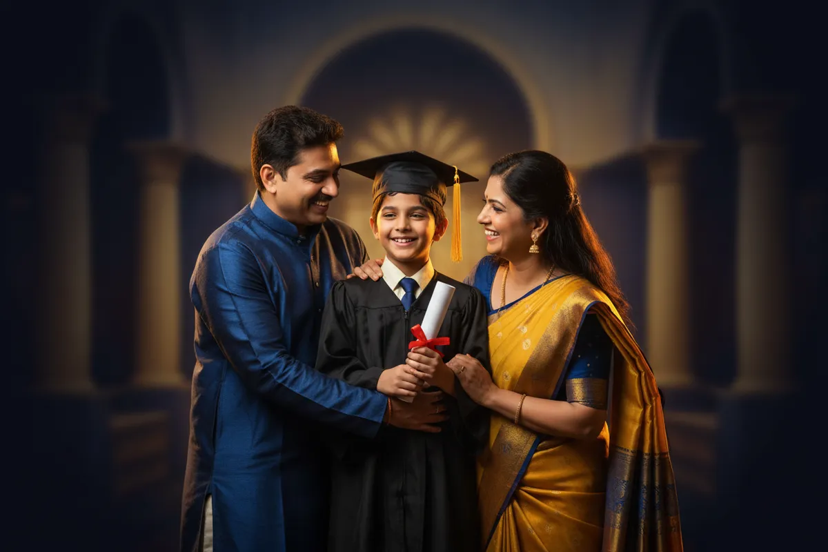 Happy family celebrating child's graduation