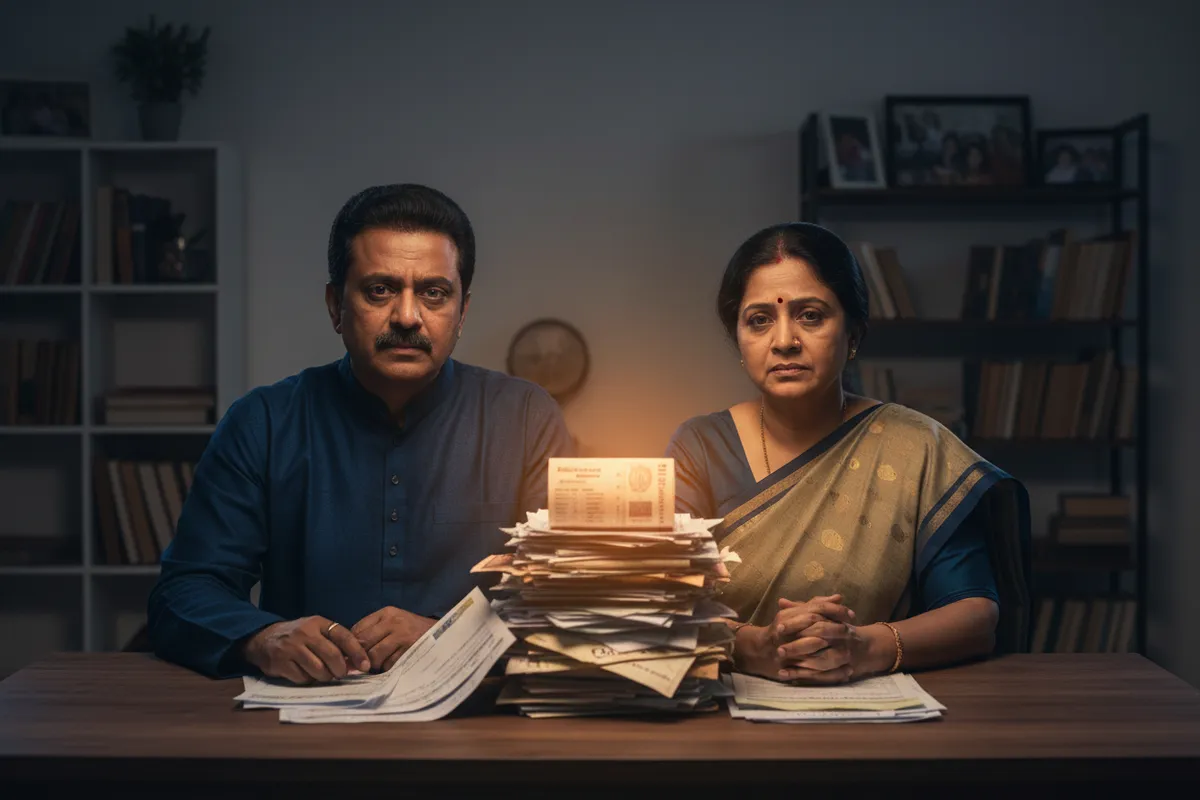 Worried parents with education bills