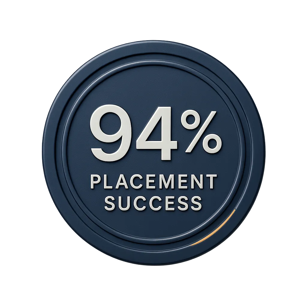 Student placement outcome badge showing success rate