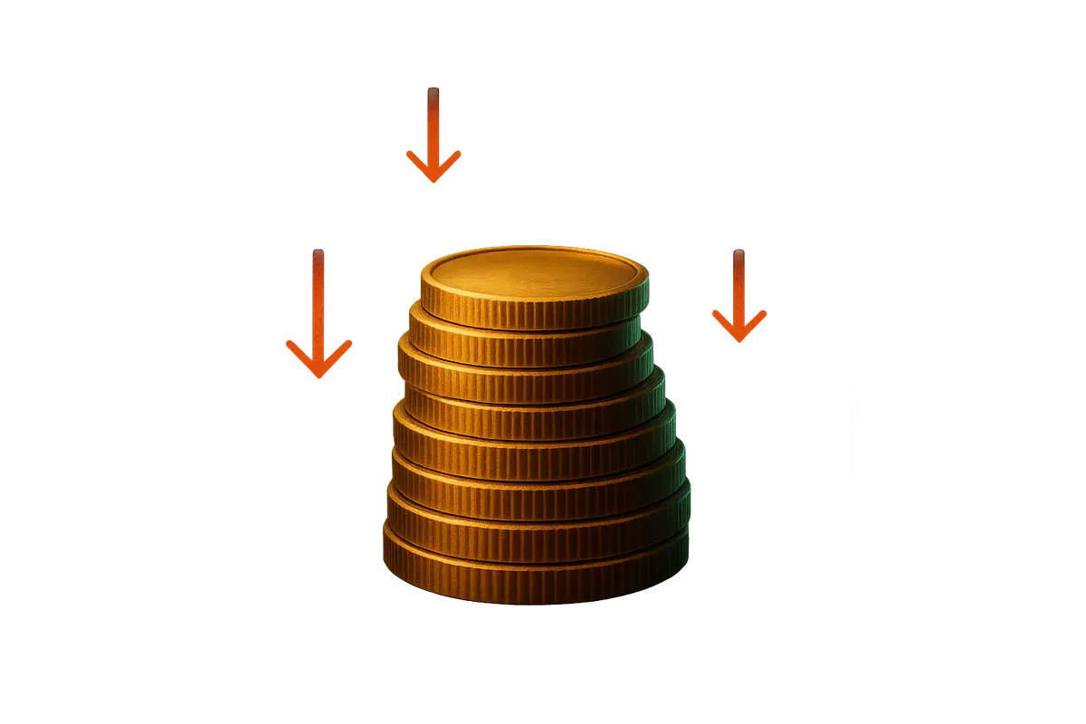 Abstract infographic showing inflation eroding savings over time in a premium dark aesthetic