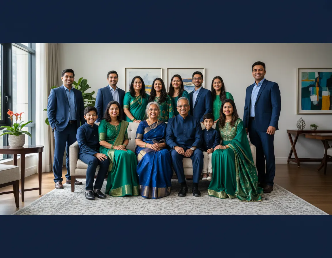 Happy Indian family enjoying financial security