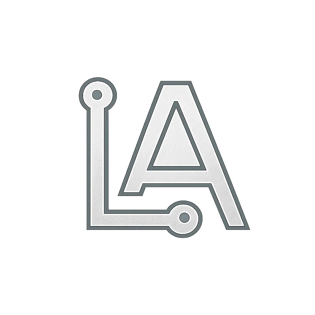 Leverage Automation circuit-inspired metallic monogram logo