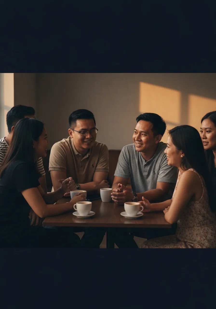A warm, high-quality photo capturing Filipino community connection and support