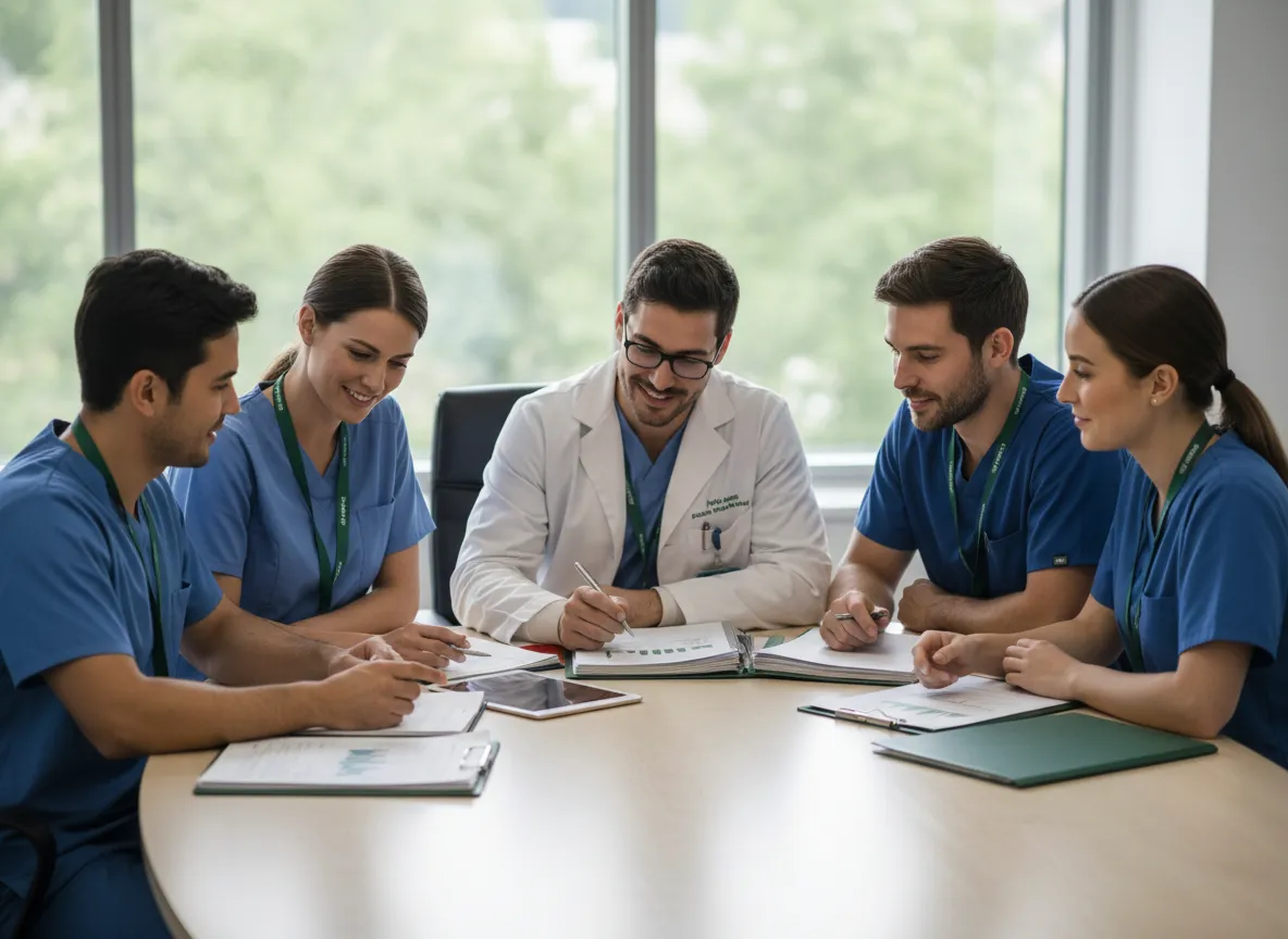 Interdisciplinary home health team collaborating