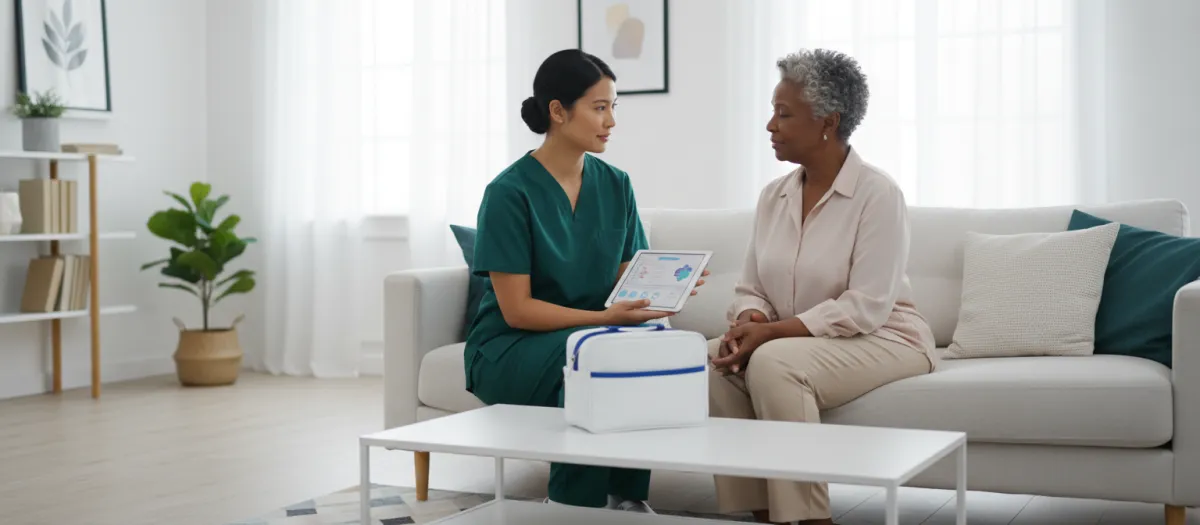 Clinical home health nurse supporting patient during home visit