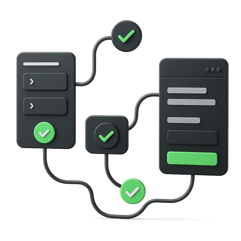 Automation workflow interface visualization with crisp UI panels