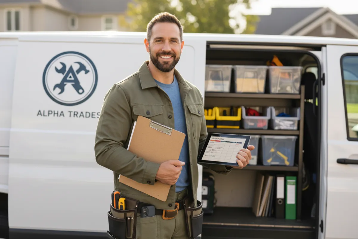 Contractor standing in front of their van