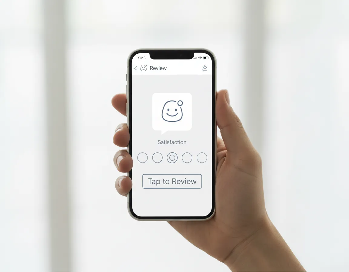 Customer leaving a review via SMS on phone