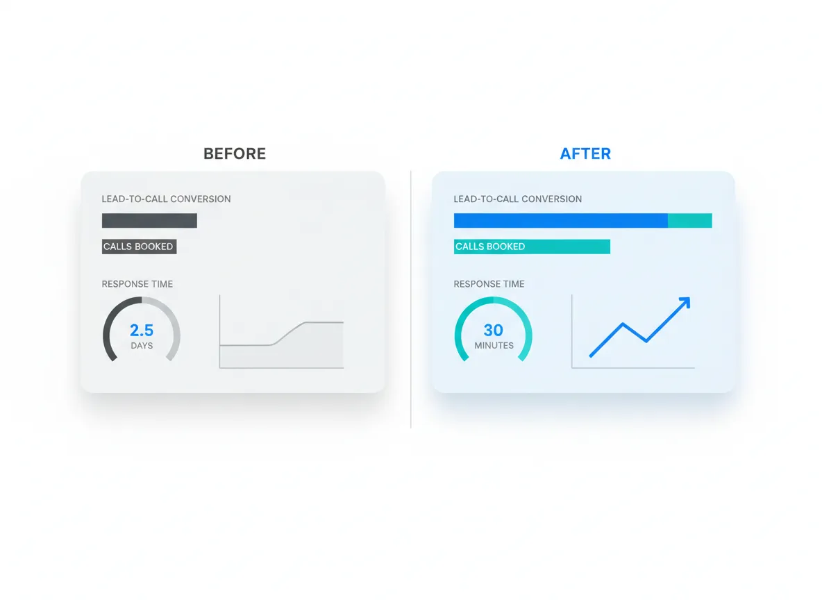 Before and after lead conversion and appointment booking metrics