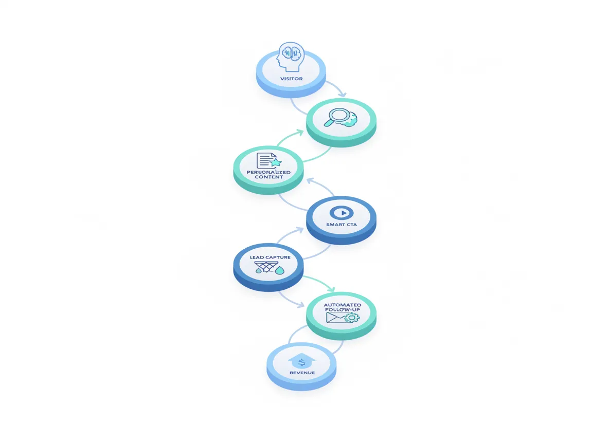 Smart website visual flow from visitor to automated revenue