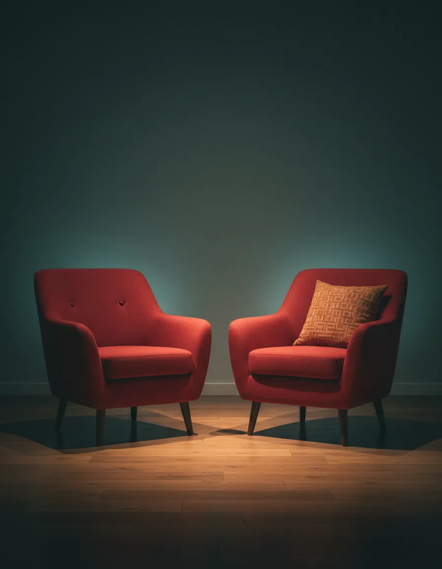 Red armchairs in a well-lit room