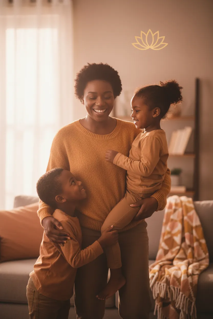 Warm, trauma-informed photo of multicultural individuals and families (Black, Hispanic, Asian, single parents, young adults, youth) representing a Black woman–owned nonprofit