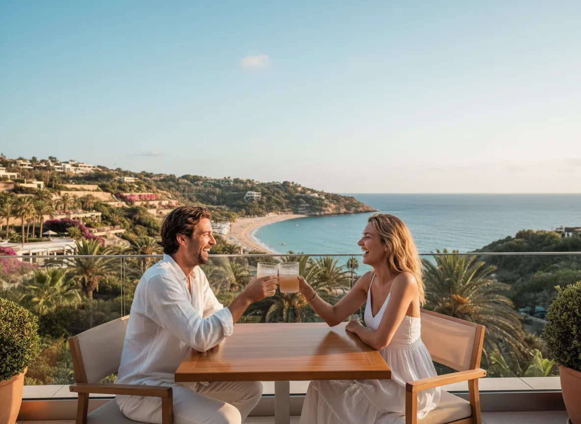 Couple enjoying a spring vacation overlooking the sea