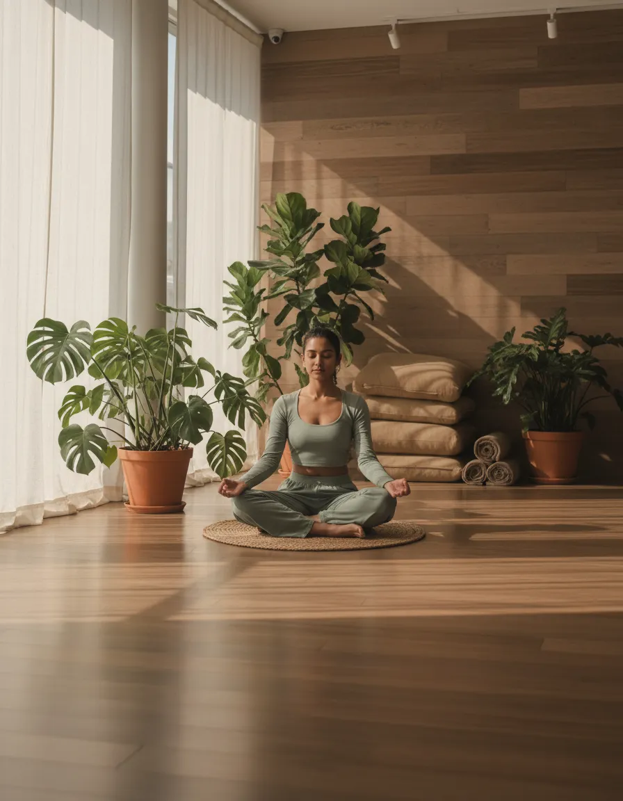 A serene yoga lifestyle moment showing mindful practice