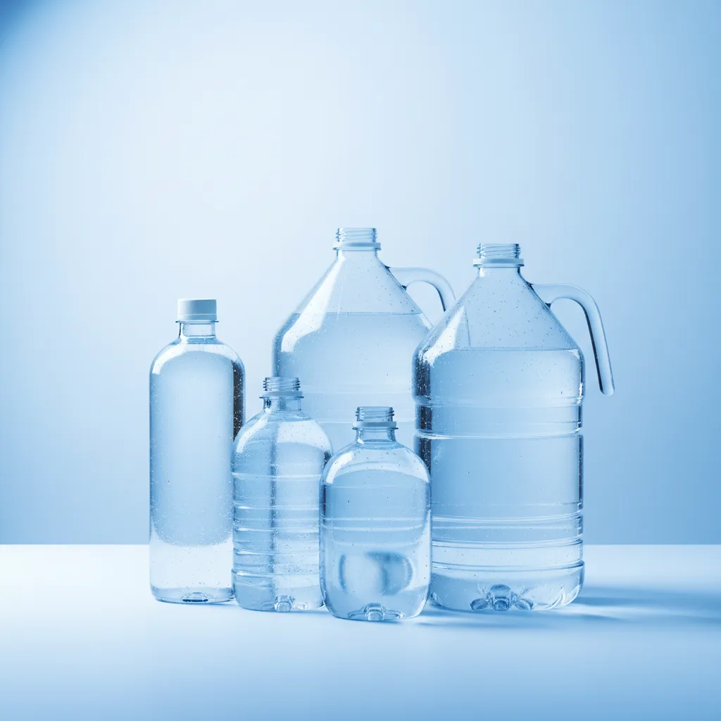 Botellas de agua purificada Agua Hidro Fut en un fondo blanco y azul