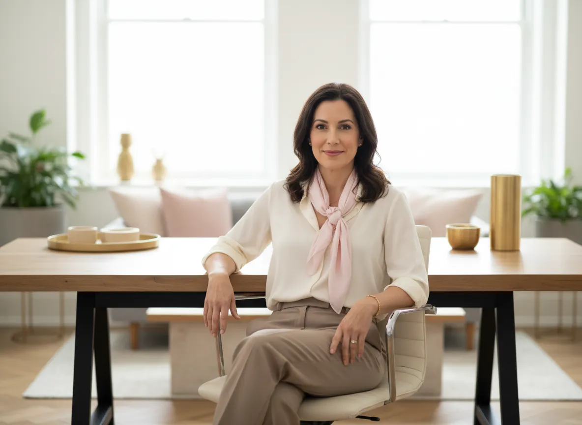 Calm confident woman business owner at desk