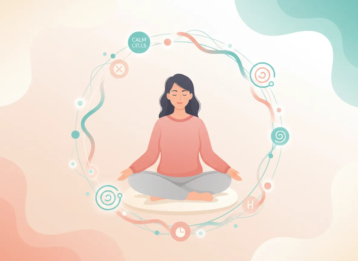 CalmCell webinar illustration of a relaxed woman with calm cells