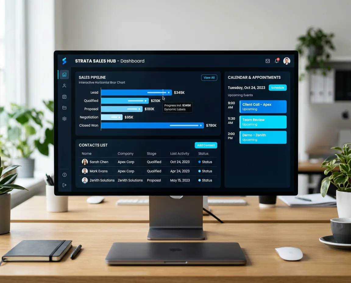 Visualización clara y organizada de gestión de clientes y crecimiento de ventas