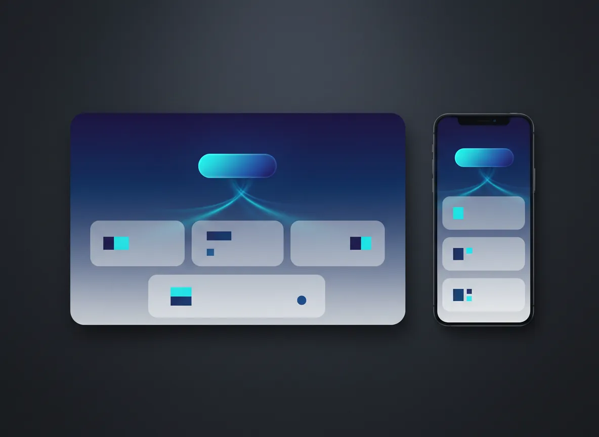 Website mockup with a clear hero, single primary CTA, and simple sections on desktop and mobile views.