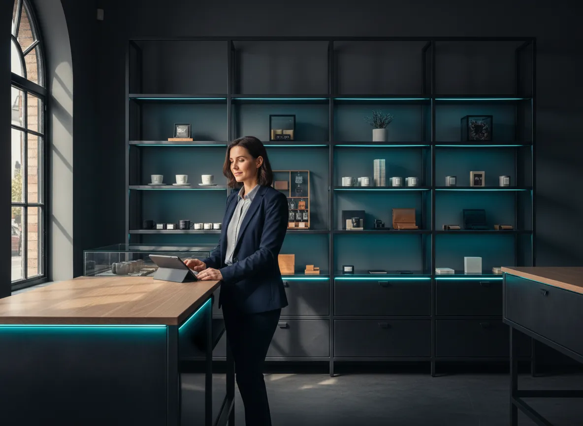 Local business owner managing store operations