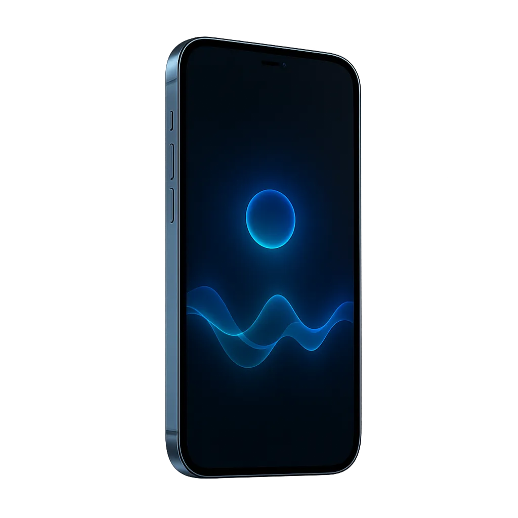 Floating premium high-tech mobile mockup showing Voice AI interface