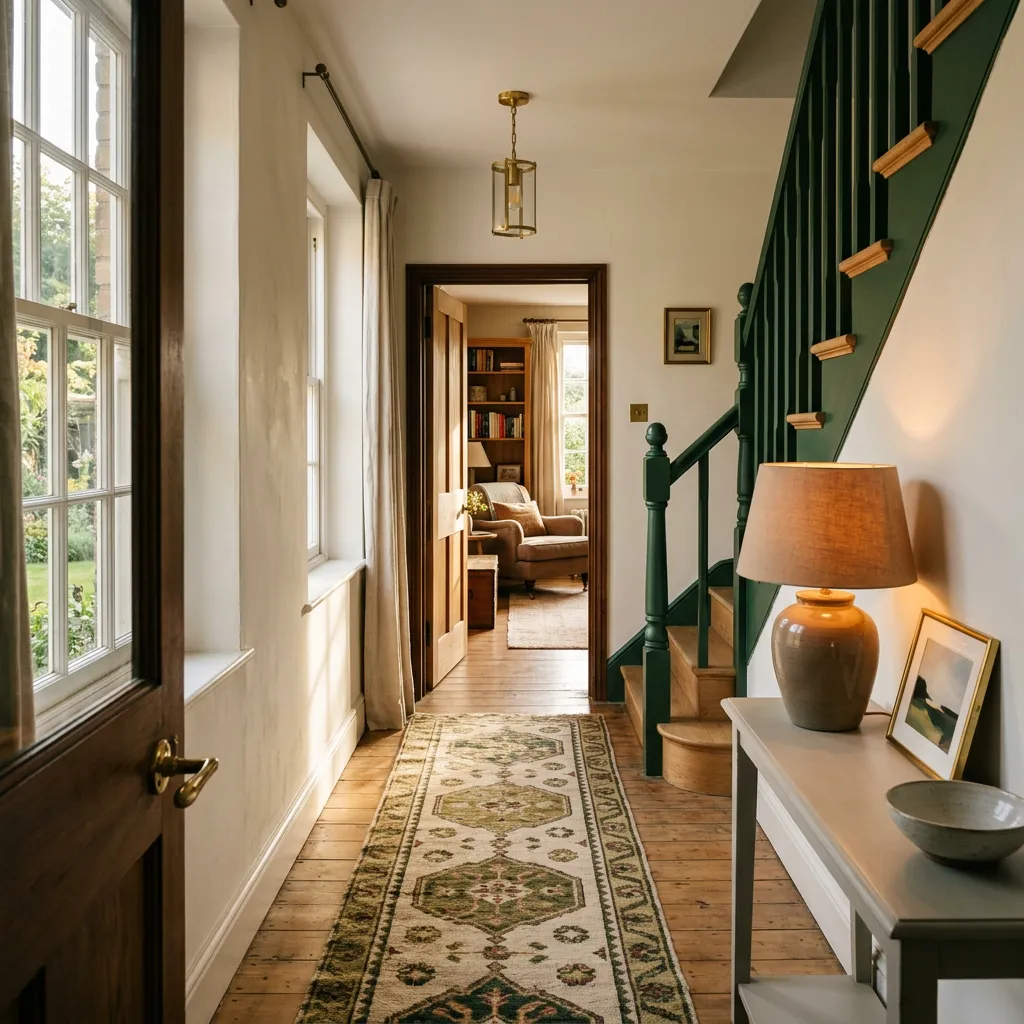 Warm and serene residential home interior in late-afternoon sunlight representing a calm family transition