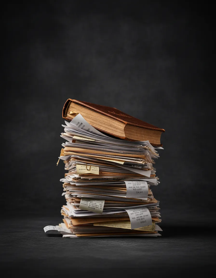 Abstract visualization of complex paperwork and the burden of unmanaged wealth