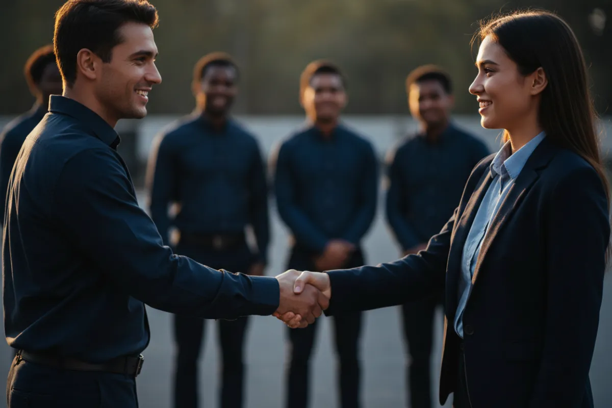 Two men shaking hands at a mentorship meetup