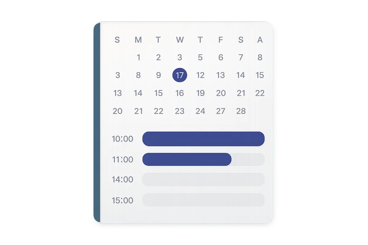 UI mockup of calendar scheduling and CRM sync