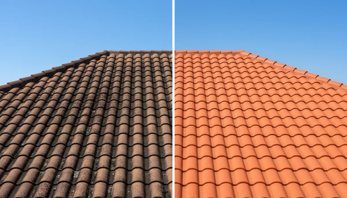 Before and after cleaning - roof example