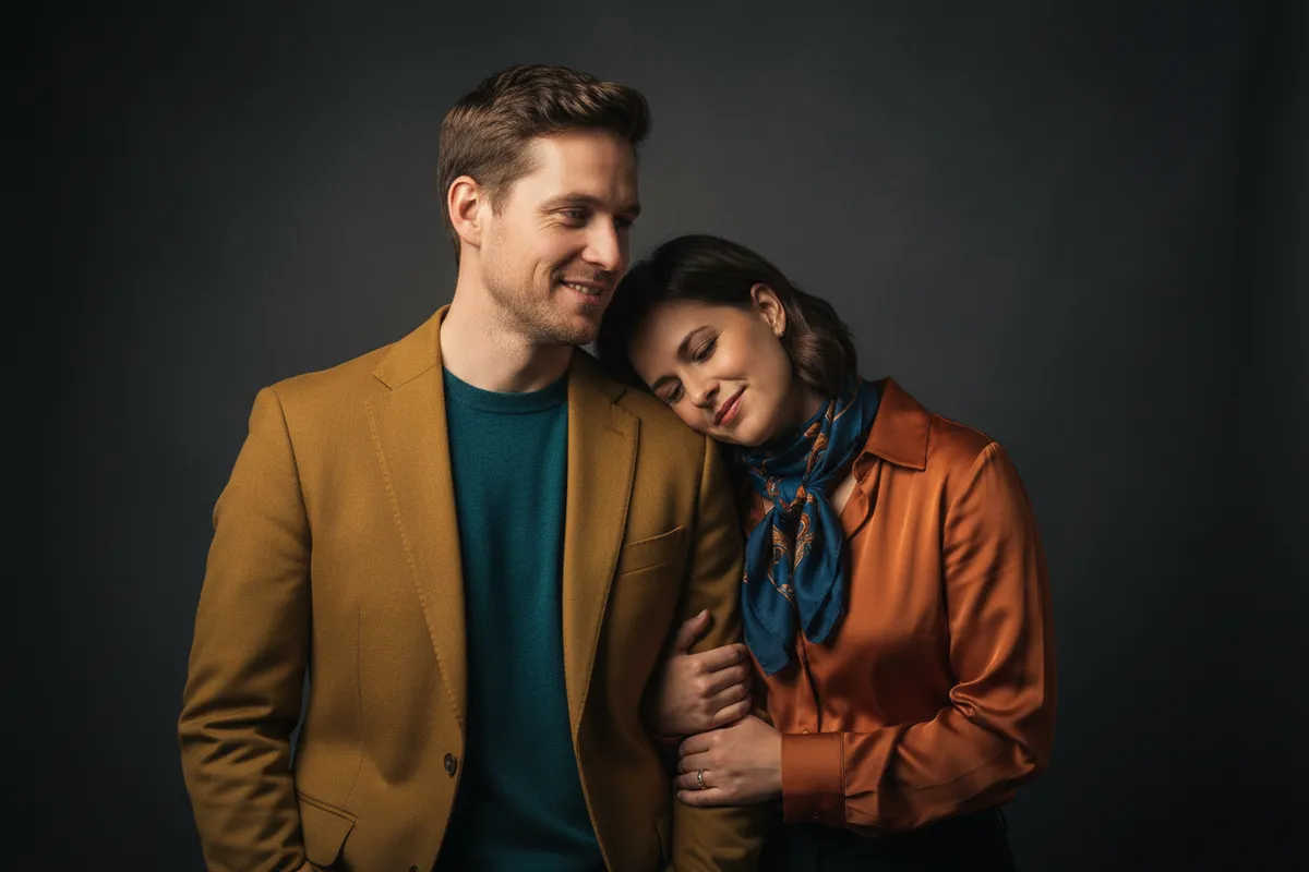 Tall and petite couple in dramatic studio lighting