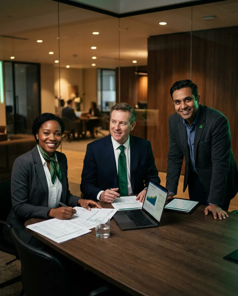 Professional advisors and business partners collaborating in a modern office meeting