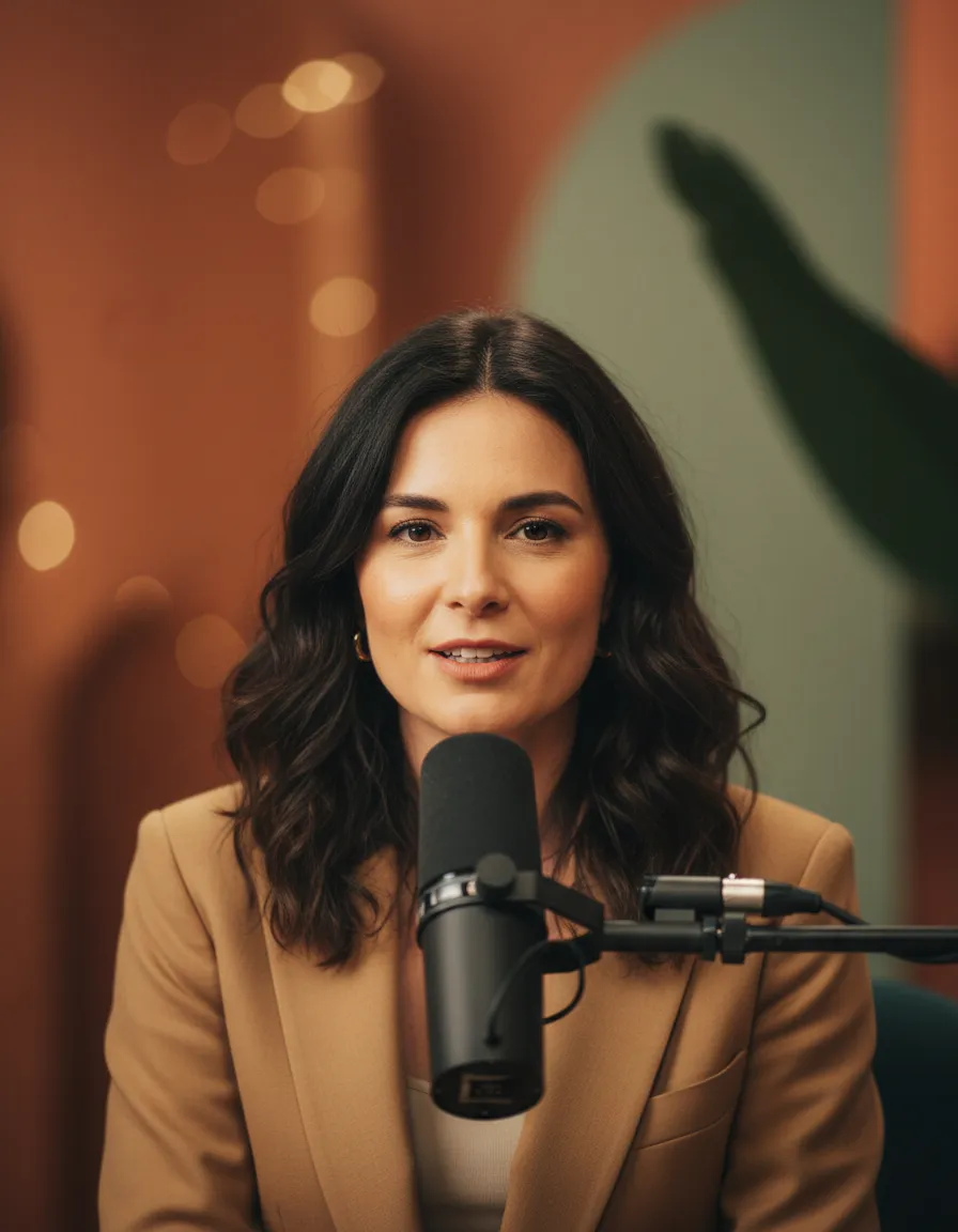 Fernanda Ciolfi no estúdio de gravação do Momento Mulher