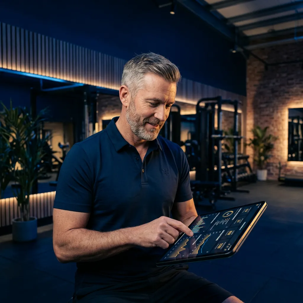 Gym operator analyzing commercial studio performance data