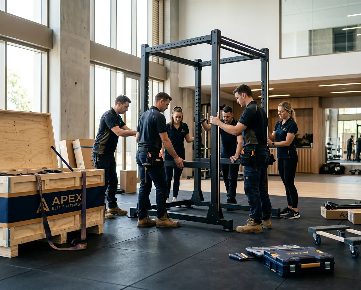 Commercial fitness equipment unloading and delivery to gym fit-out site