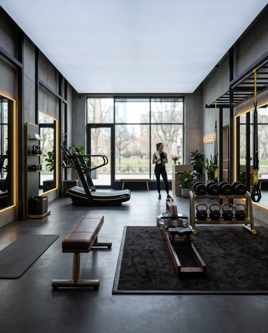 Modern and premium boutique fitness studio interior with training equipment