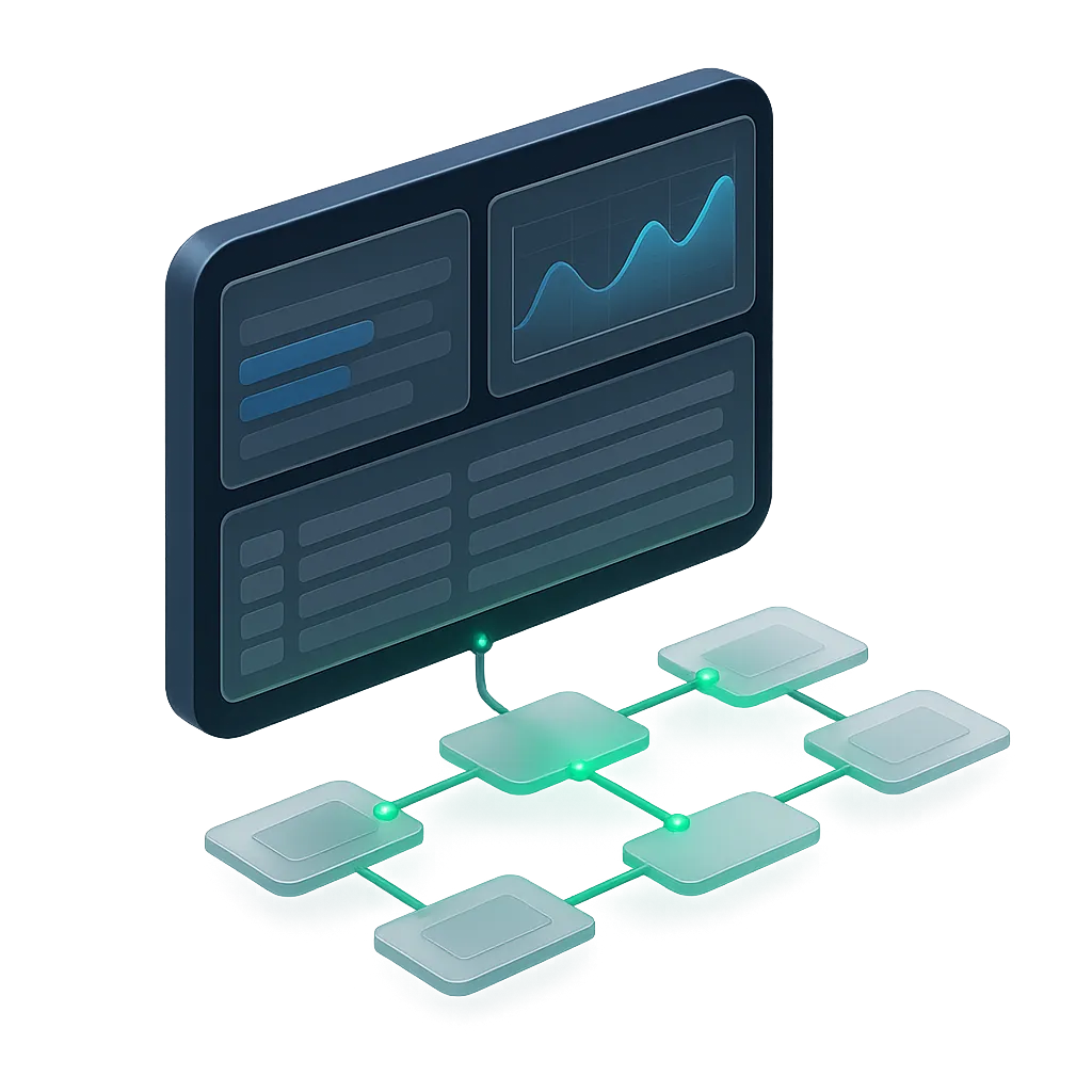 Mockup 3D de CRM y sistema de automatización