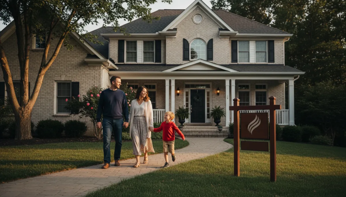 Homebuyers viewing a house in Methuen, MA with a real estate sign outside