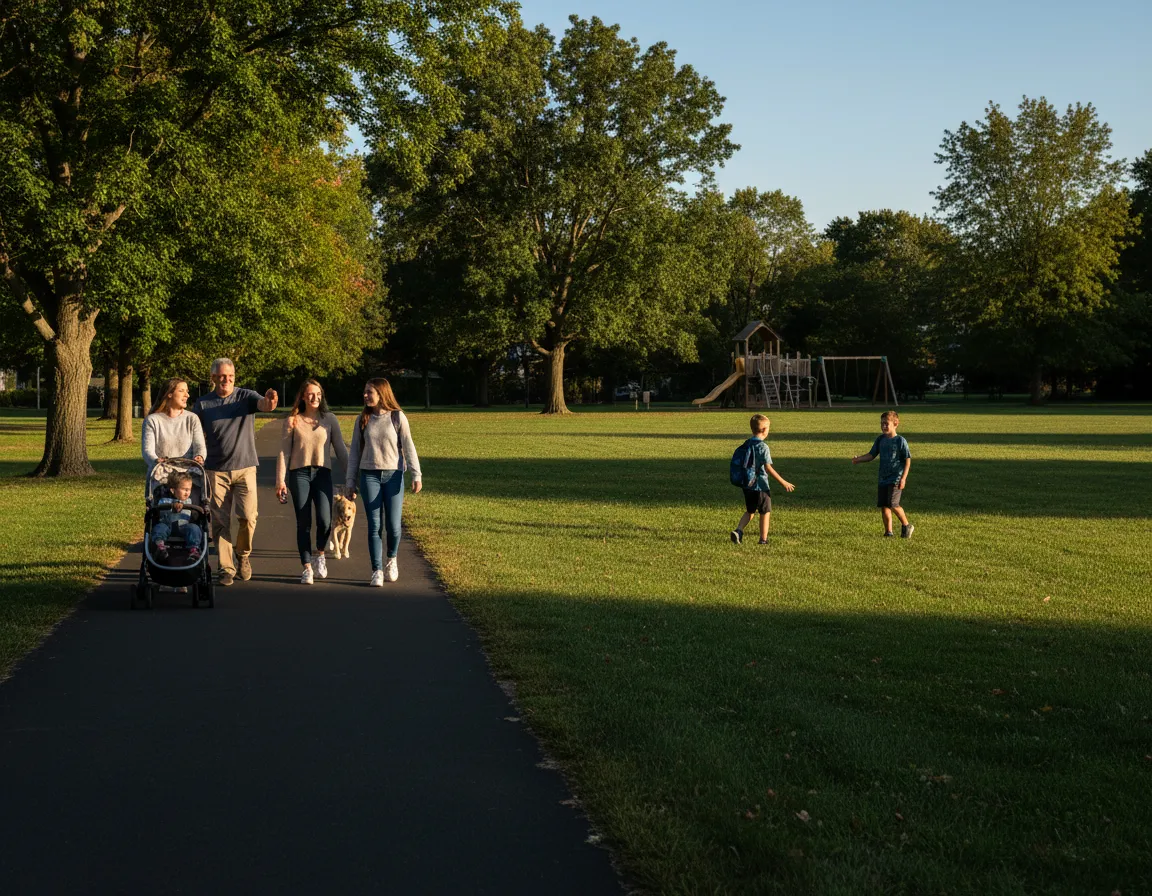 People enjoying a park and walking paths representing lifestyle in Methuen, Massachusetts
