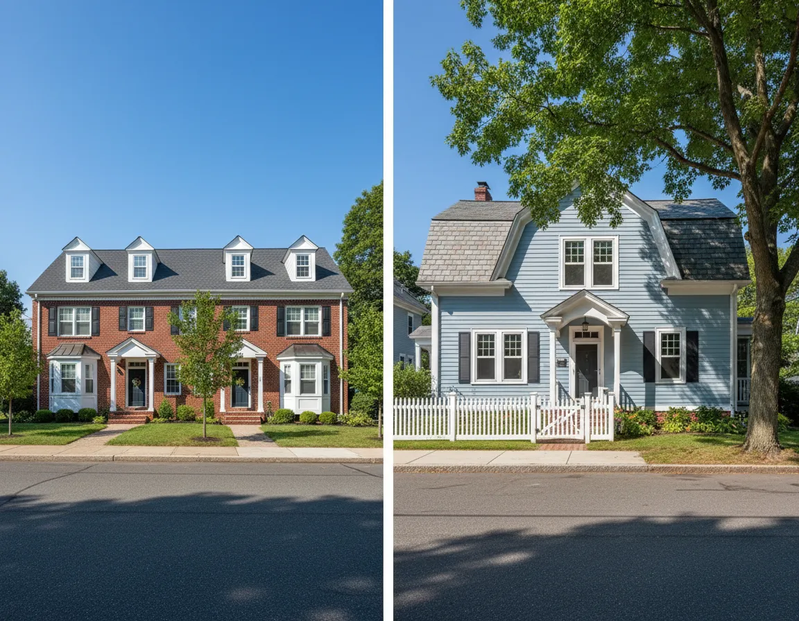 Combination of townhomes and single-family homes representing real estate options in Methuen, MA