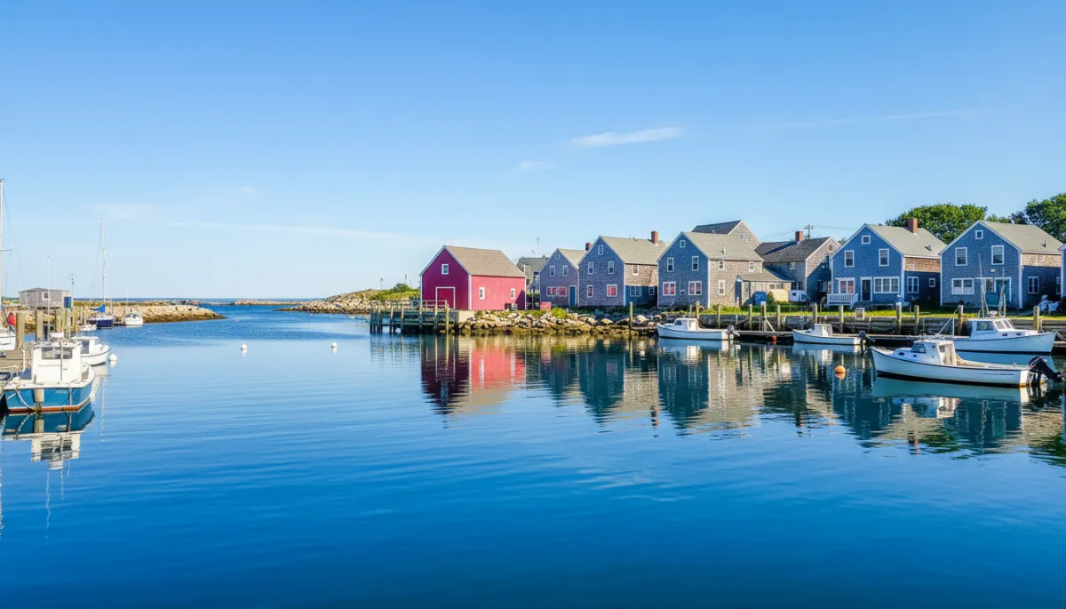 Rockport MA harbor and Motif No. 1 on a sunny day