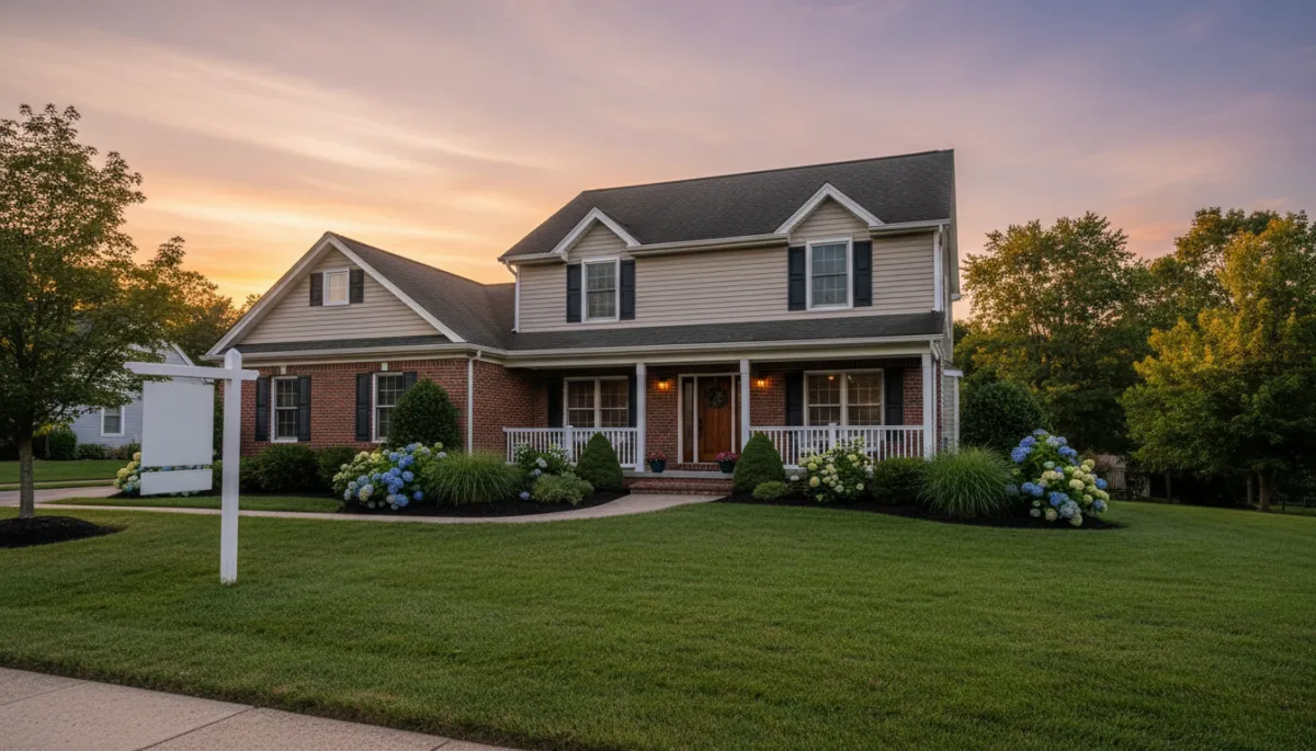 Single-family home in Methuen, MA with a real estate for sale sign in the front yard