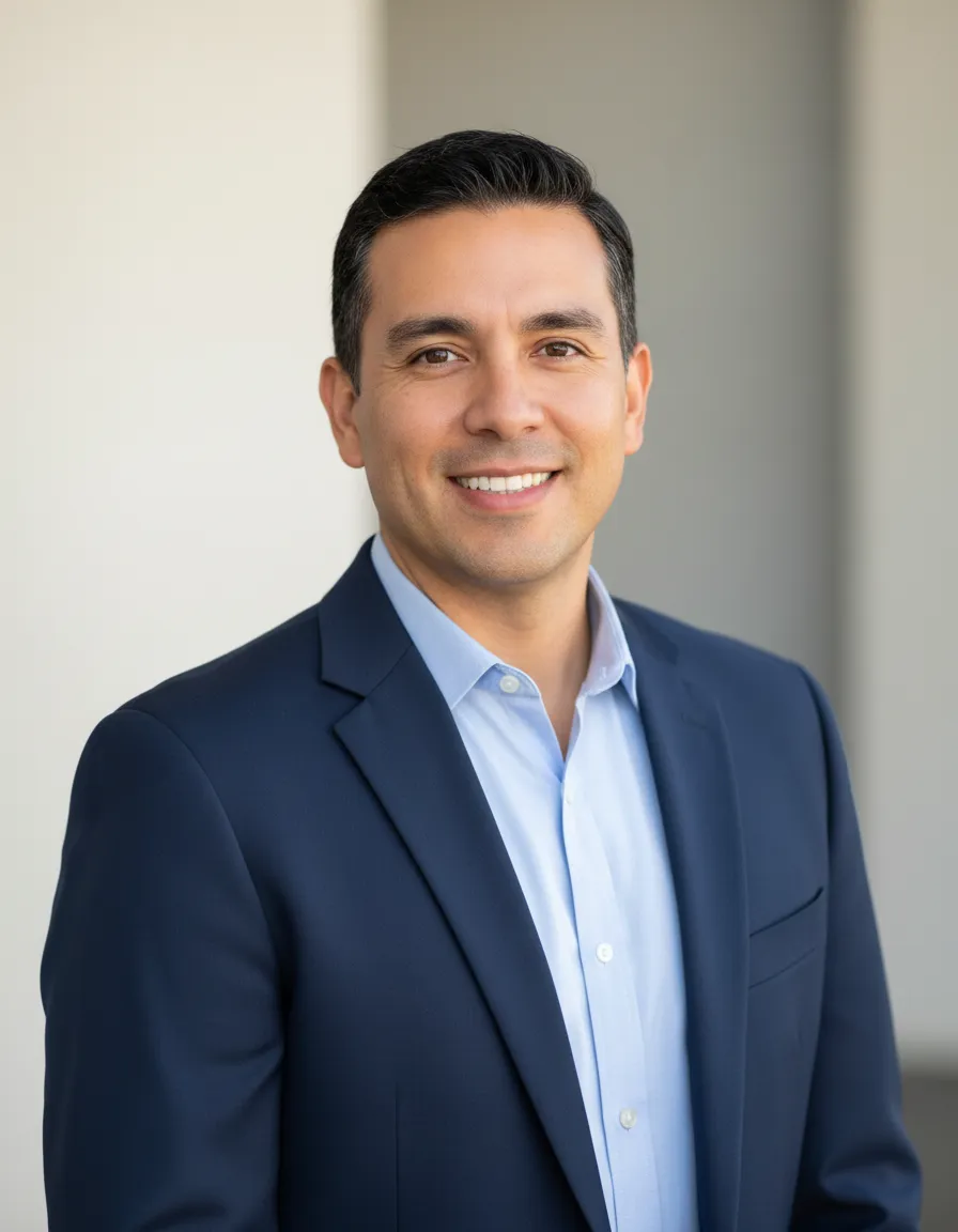 Asesor de seguros médicos Santiago sonriendo de forma profesional