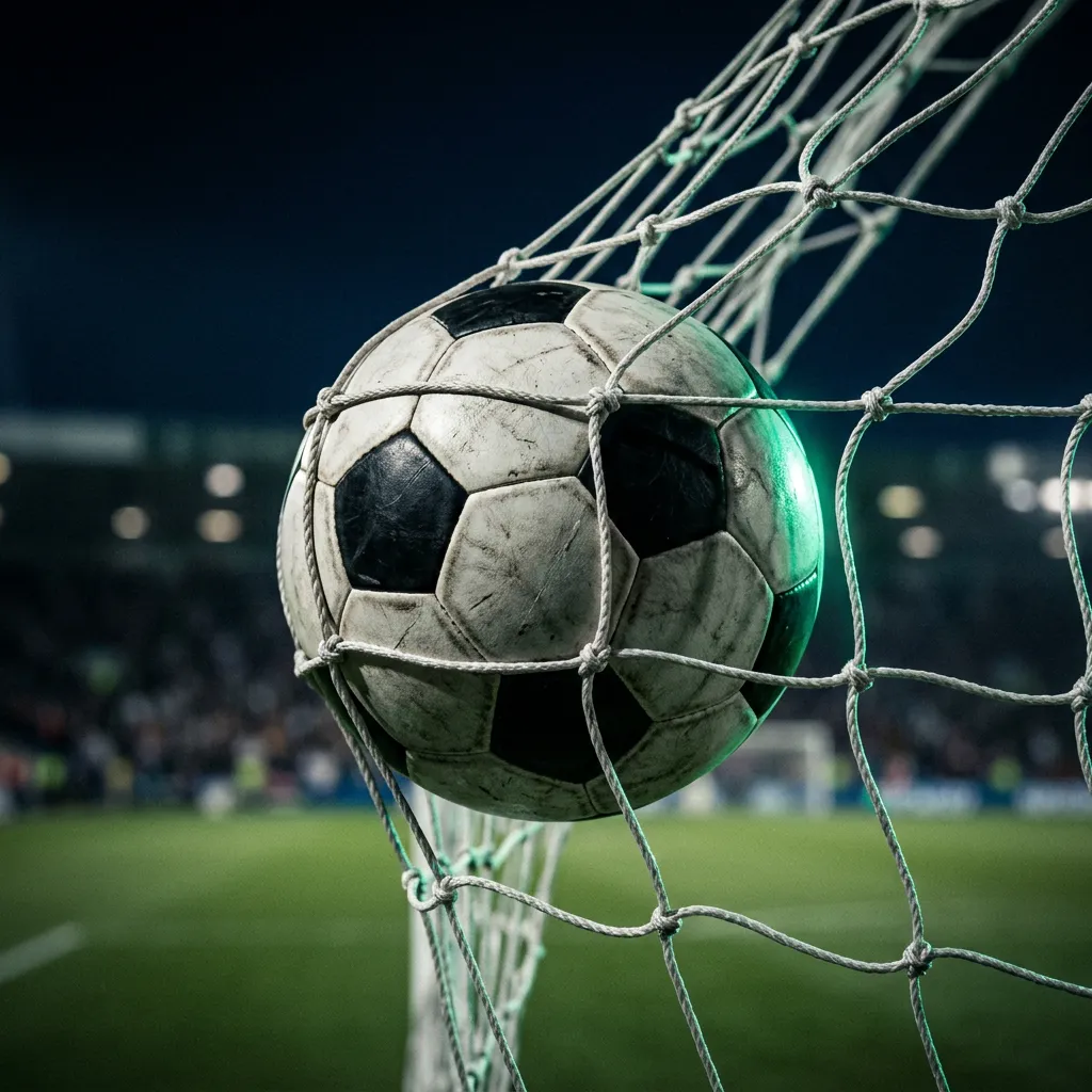 Soccer ball hitting the back of the net in high speed motion
