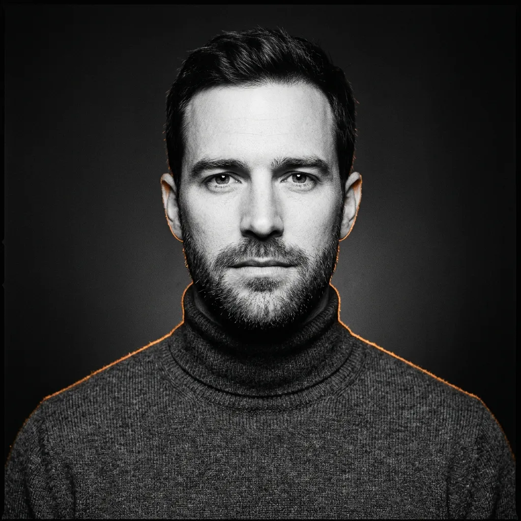 Stark high-contrast black and white portrait avatar of David Sterling