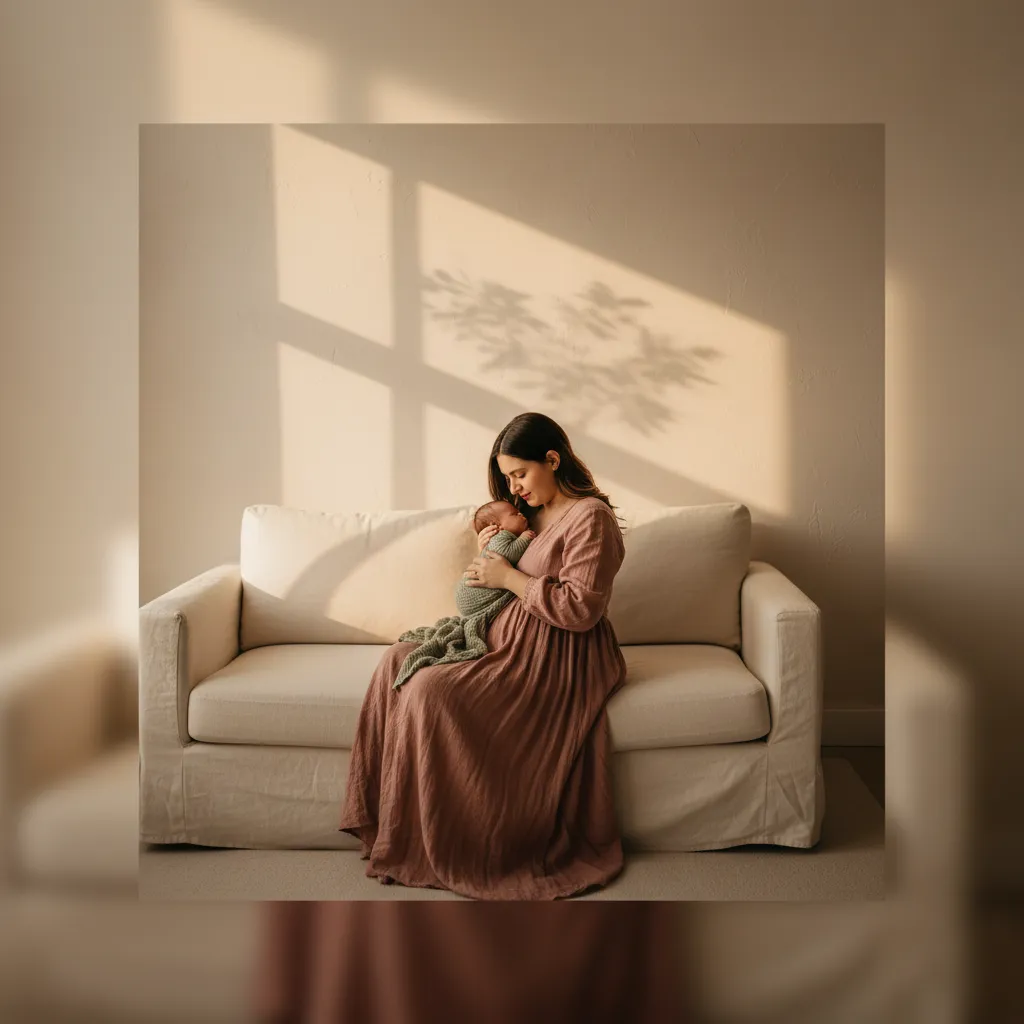 A postpartum mother experiencing a quiet, nurturing moment
