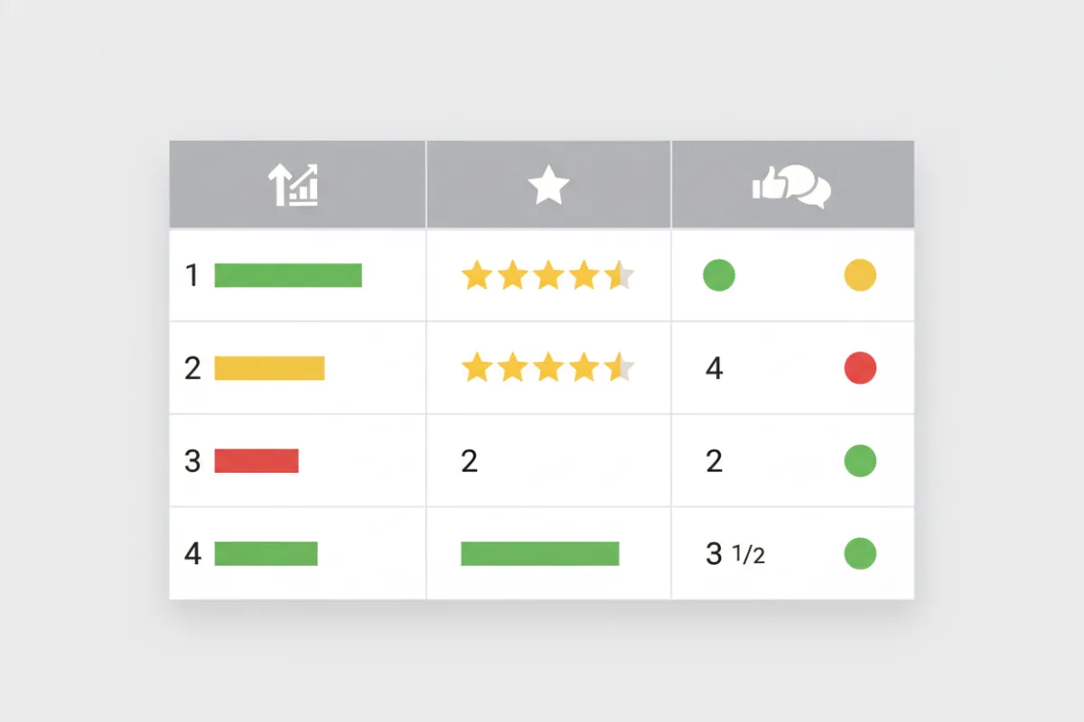 Competitor snapshot table comparing traffic and reviews.