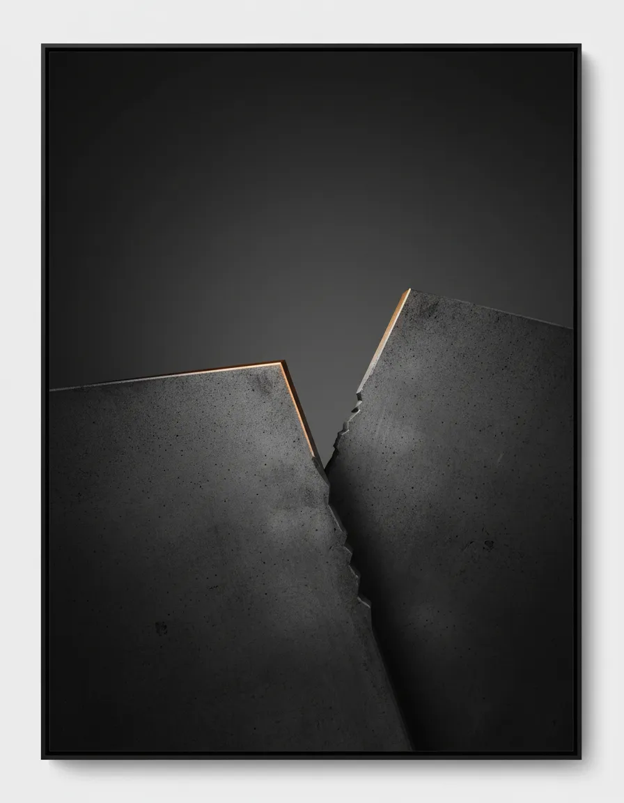 High-contrast B&W architectural abstract image representing structural friction